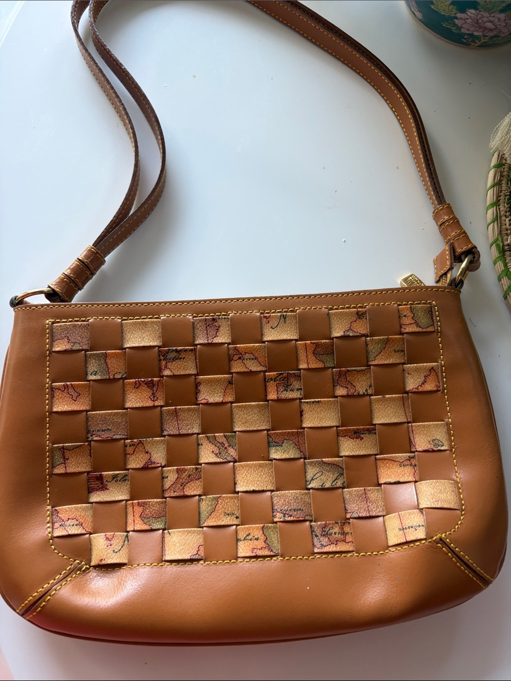 Alviero Martini Caramel Brown Woven shoulder Bag